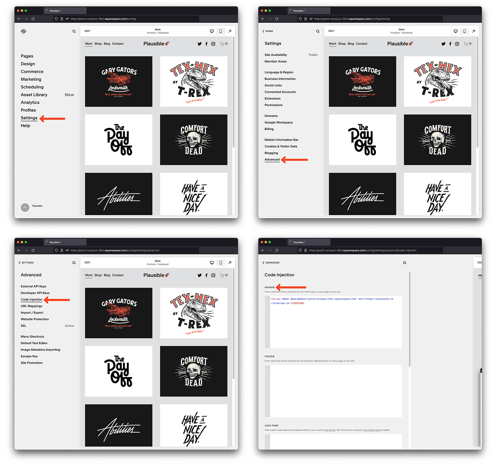 Add Plausible Analytics script to Squarespace